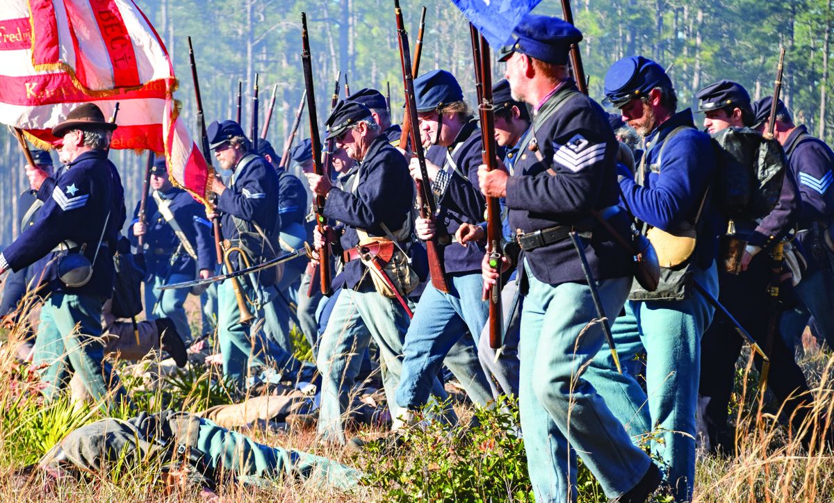 Union infantry surges across the battlefield only to be turned back by determined Confederate soldiers.