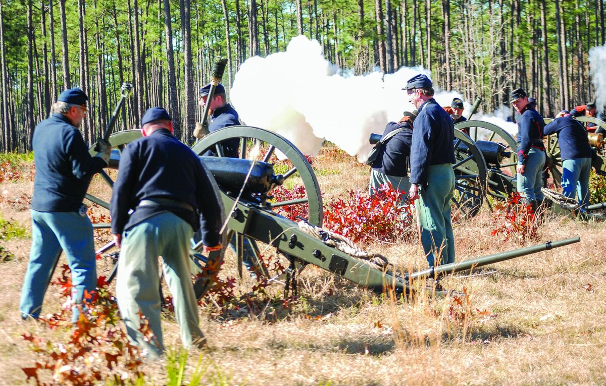 Union artillery fire into the Confederate lines. A U.S. 3-inch Ordnance rifle is located in the foreground.