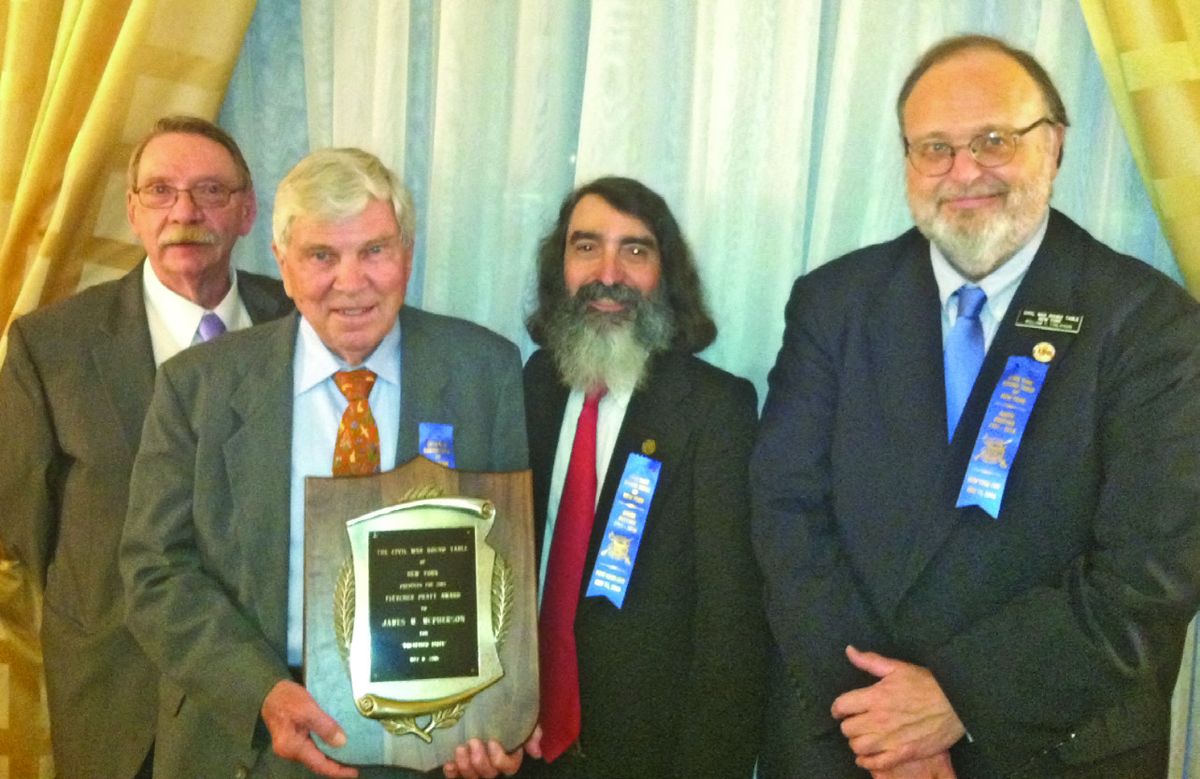 From Left to Right: Award Committee Member, Charles Mander; Fletcher Pratt Award Winner, Dr. James M. McPherson; Award Chairperson, Patrick Falci; and Award Committee Member, William Finlayson.