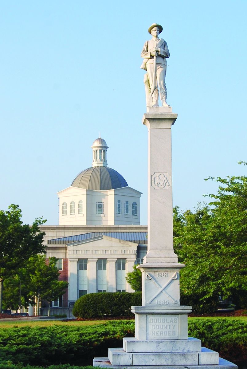 As Georgia counties grow in population they often must replace obsolete courthouses. Douglasville’s Southern soldier moved from the old county courthouse to the new in 1998. The monument dates to (All photos Gould Hagler)