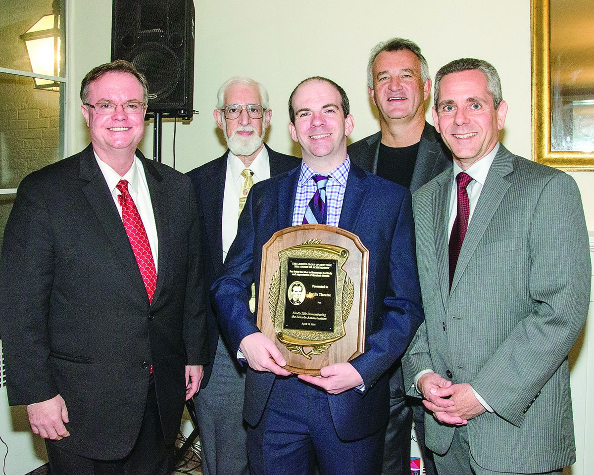 Pictured left to right: Frank McKenna – Award Committee, Richard Sloan – Award Committee, Patrick Pearson – Director of Artistic Programming at Ford’s Theatre, John Bodnar – Award Committee Chair, Steve Koppelman, President of The Lincoln Group of New