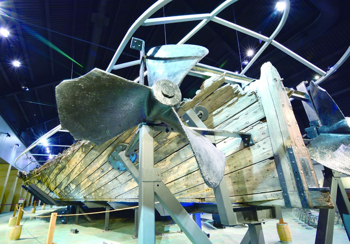 The remains of the CSS Jackson inside the Woodruff Gallery in the National Civil War Naval Museum in Port Columbus, Ga. (National Civil War Naval Museum)
