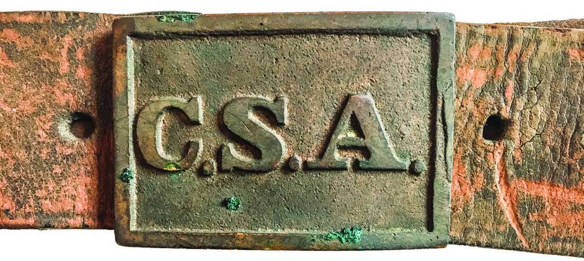 Confederate C.S.A belt and buckle with sword hanger attached to the original leather belt.