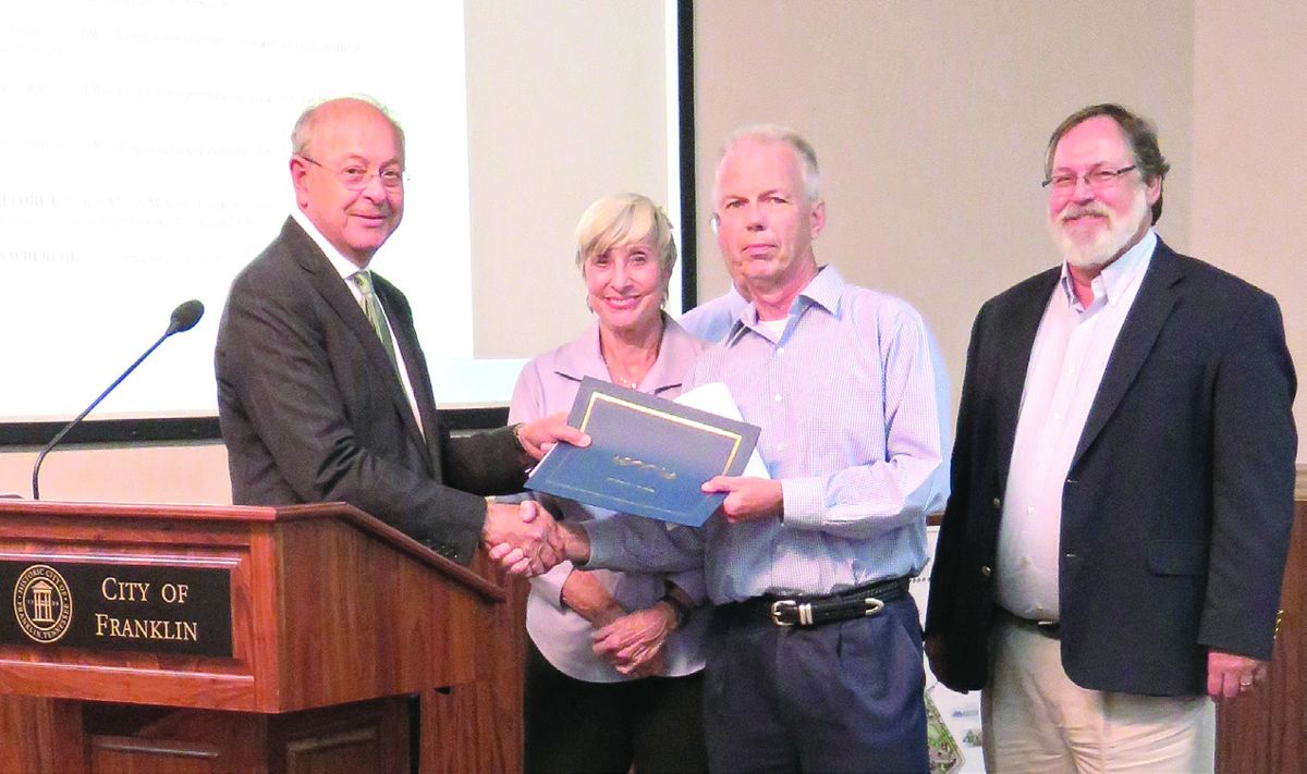 Left to right: Franklin Mayor Ken Moore, Round Table members Ruth Mitchell, Greg Wade and Mike Skinner.