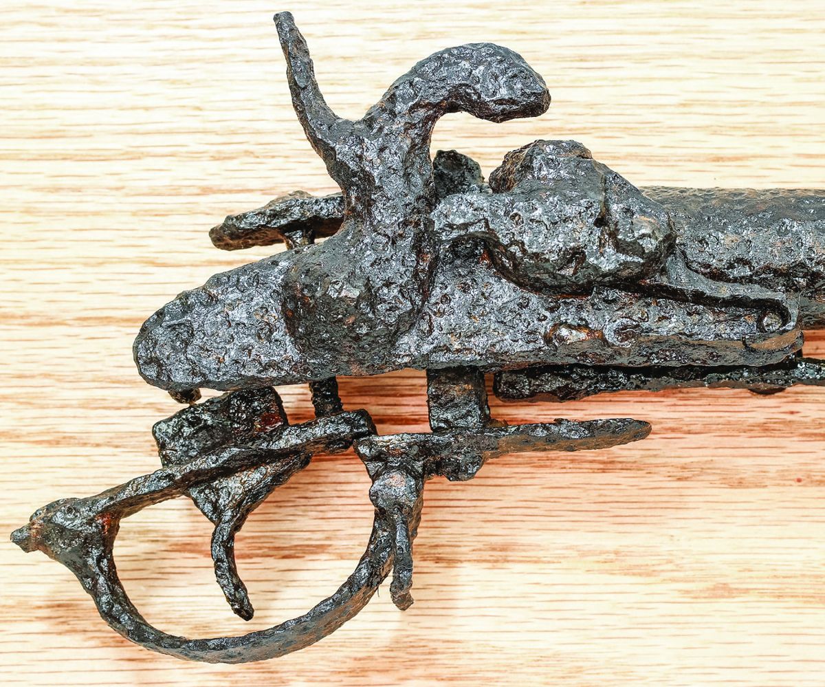 Close up of the lock of the dug Austrian M-1842 Musket with original Consol lock battery. Musket courtesy David Noe collection.