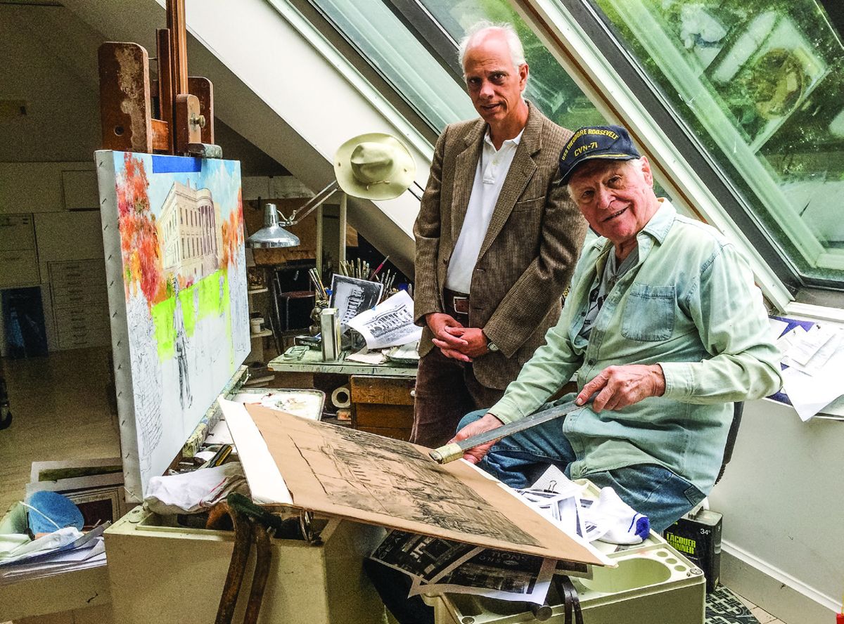 Mort Künstler with Gary Pasquaretto, who commissioned the painting, taking time to pose for the photographer.