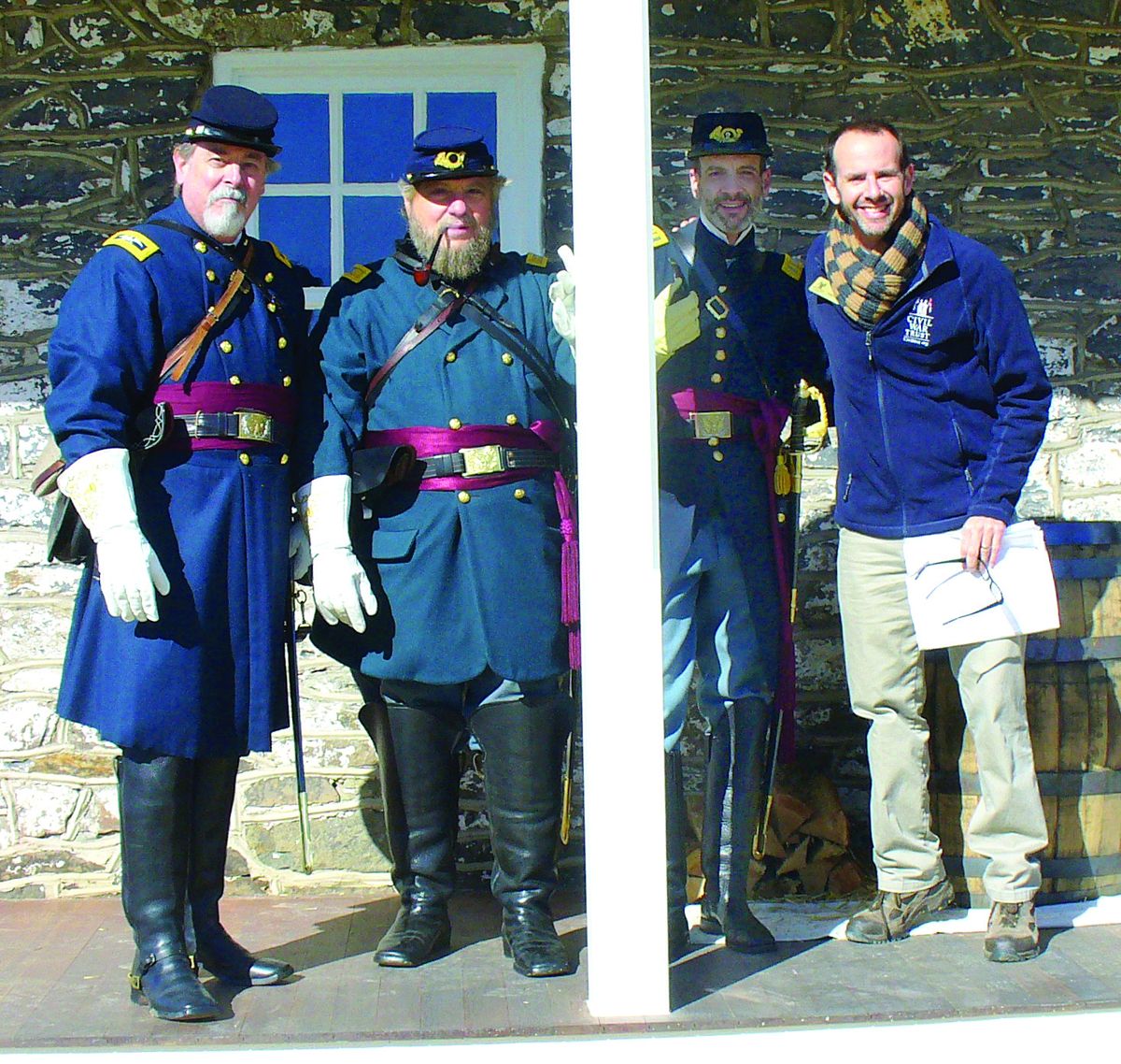 Ken Raia, George Rabbai, and Jonathan Schubert join Garry Adelman of the Civil War Trust in front of the Mary Thompson House.