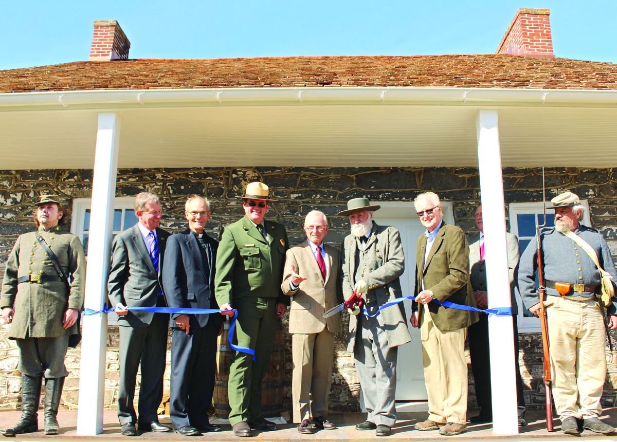 Photograph of ribbon cutting at the Lee’s Headquarters Ribbon Cutting Ceremony, Gettysburg, Pennsylvania. Taken on the grounds of the recently restored Lee’s Headquarters at Gettysburg National (Civil War Trust, Lindsey Morrison)