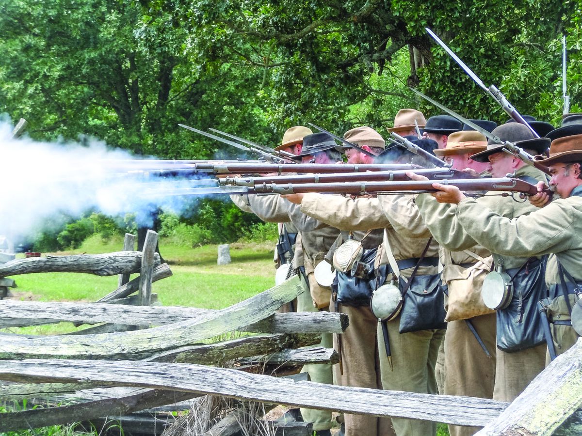 Confederate Battle Line firing a volley towards the enemy. (Mike Block)