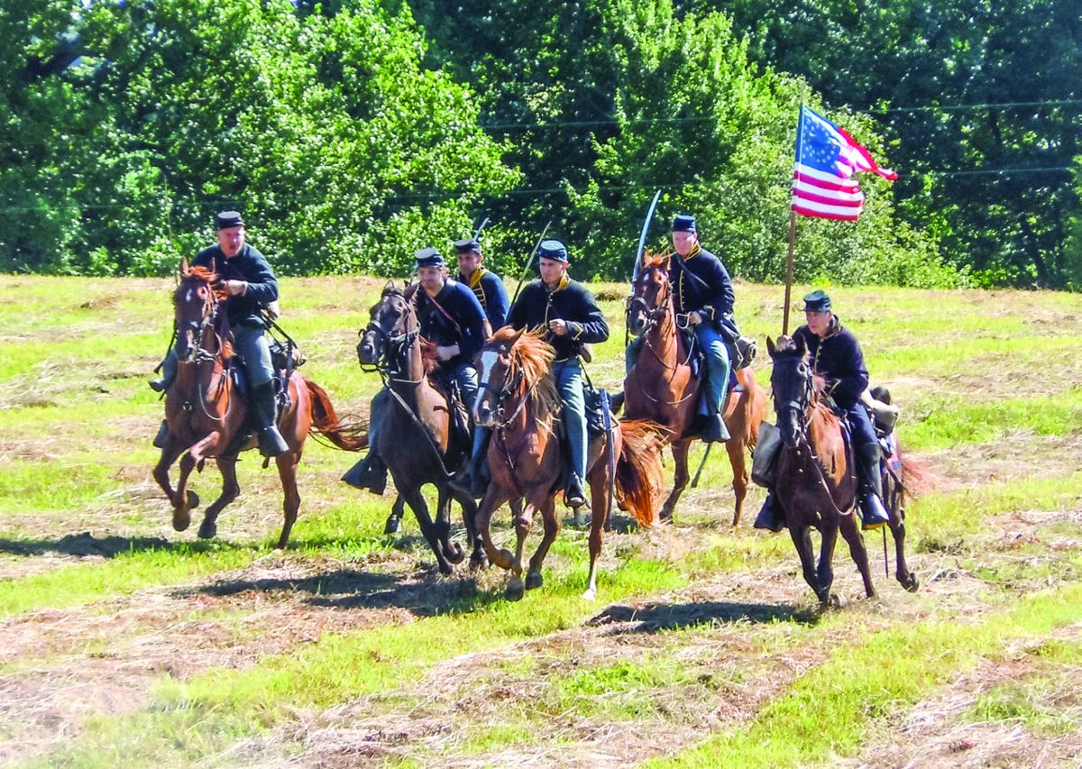 Tom Craig, Caleb Horton, Ken Doyon, Chris Bopp, Bill Backus, and Andrew German portray the charge of the 1st Pennsylvania at Cedar Mountain.