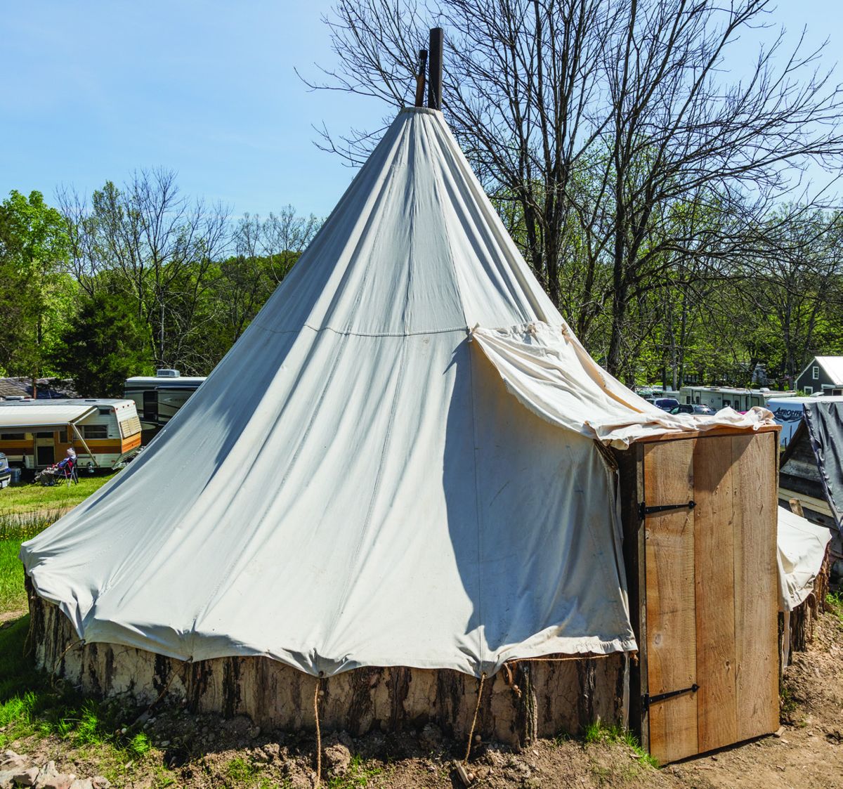 Newly erected stockade sibley tent constructed by First Maryland “Blackhats”.