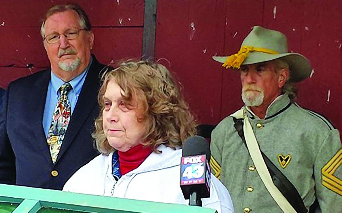 Gettysburg Battlefield Preservation Association President Barbara Mowery announces the organization will fight roadway and commercial development proposed for a prominent sector of battlefield land.