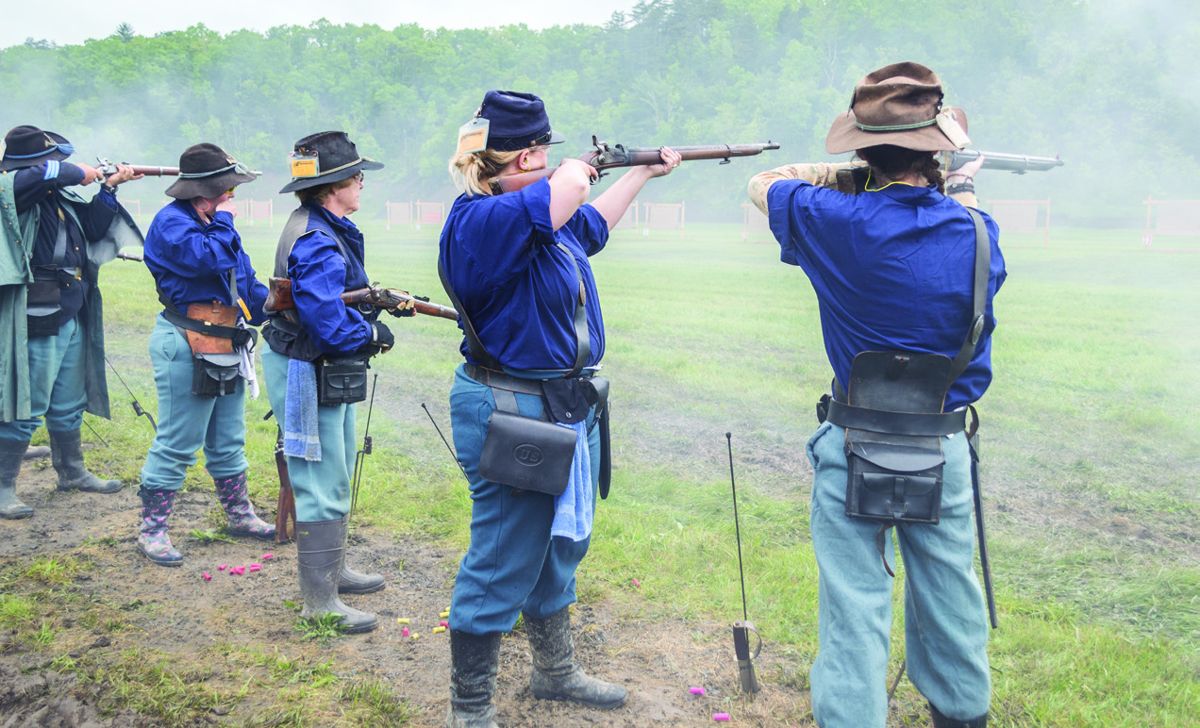 Women compete along with the men in all N-SSA matches. Shown here are the ladies of the 111th Ohio Volunteer Infantry B team…good shots all!