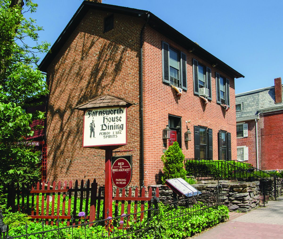 The Farnsworth House Inn on Baltimore Street in Gettysburg. The inn was originally wood framed and built circa 1810. The brick exterior was constructed in 1833. Farnsworth House Inn is actually a cluster of buildings including restaurants, a tavern, a gift shop and a B&B. (Nancy Jennis Olds)