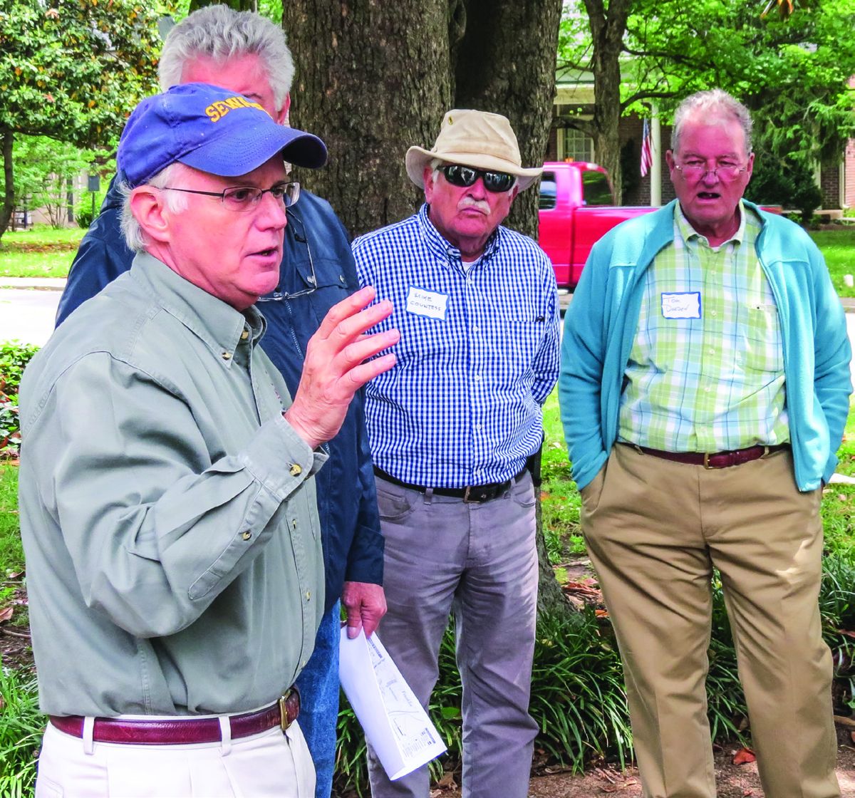 Julian Bibb of Franklin’s charge, let, addresses the tour about the evolving Carter Hill Battlefield Park.