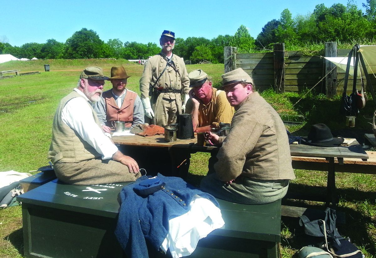 The 6-pounder Brooke tube is normally crewed by the Jeff Davis Artillery of Selma. Pictured here are Jeff Davis Artillery crew members (L-R) Clayton Cogle, Frank Brower, Preston Williams and Cliff Burkette. Not pictured are Nelson Andrews and Cloyd Nutt. Standing in the background is Col. Jim Busby, Chief of Staff, Cleburne’s Division of Fort Walton Beach, FL which hosted this years event.