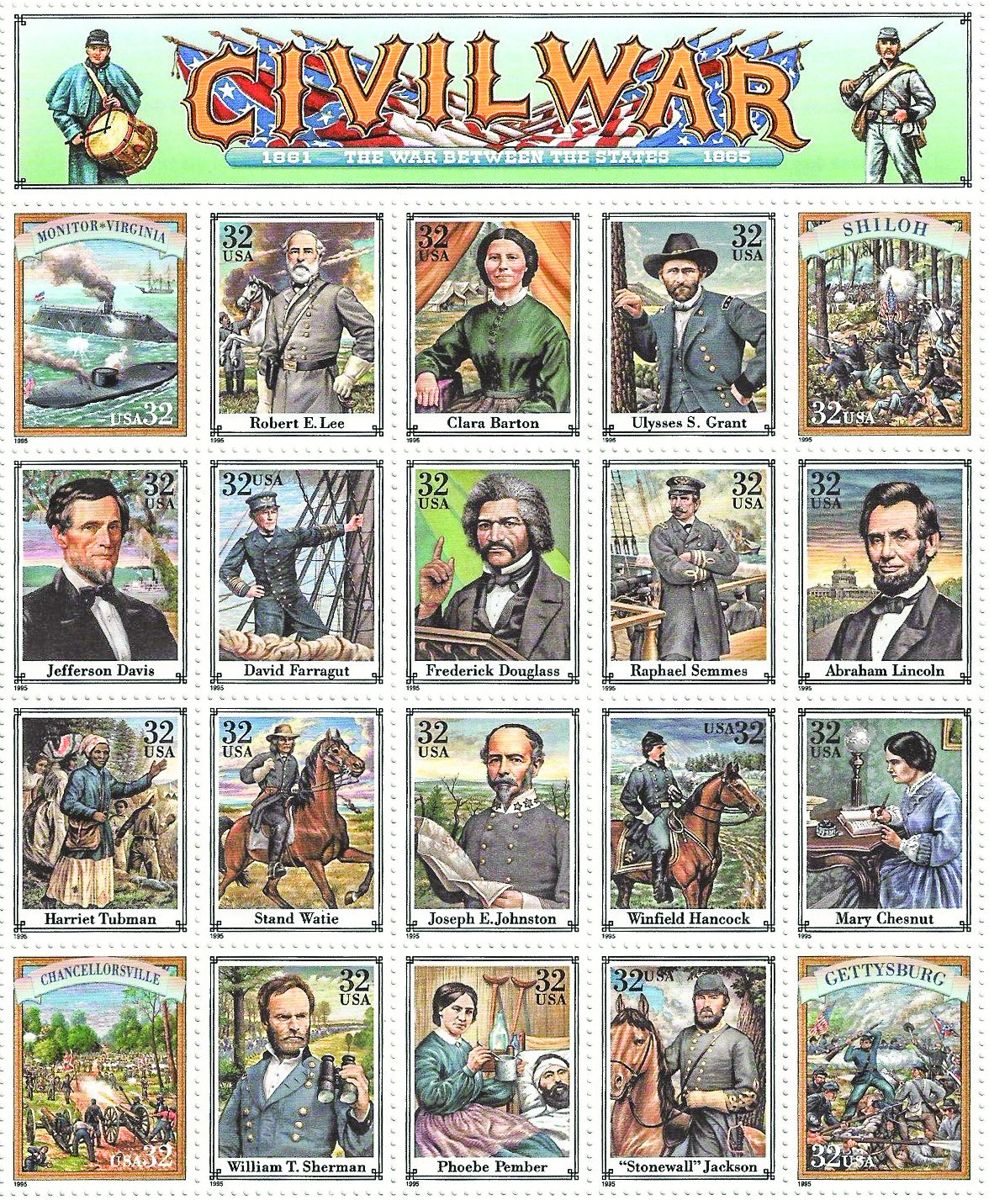 Figure 1. Commemorative sheet of Civil War stamps issued by the United States Postal Service.