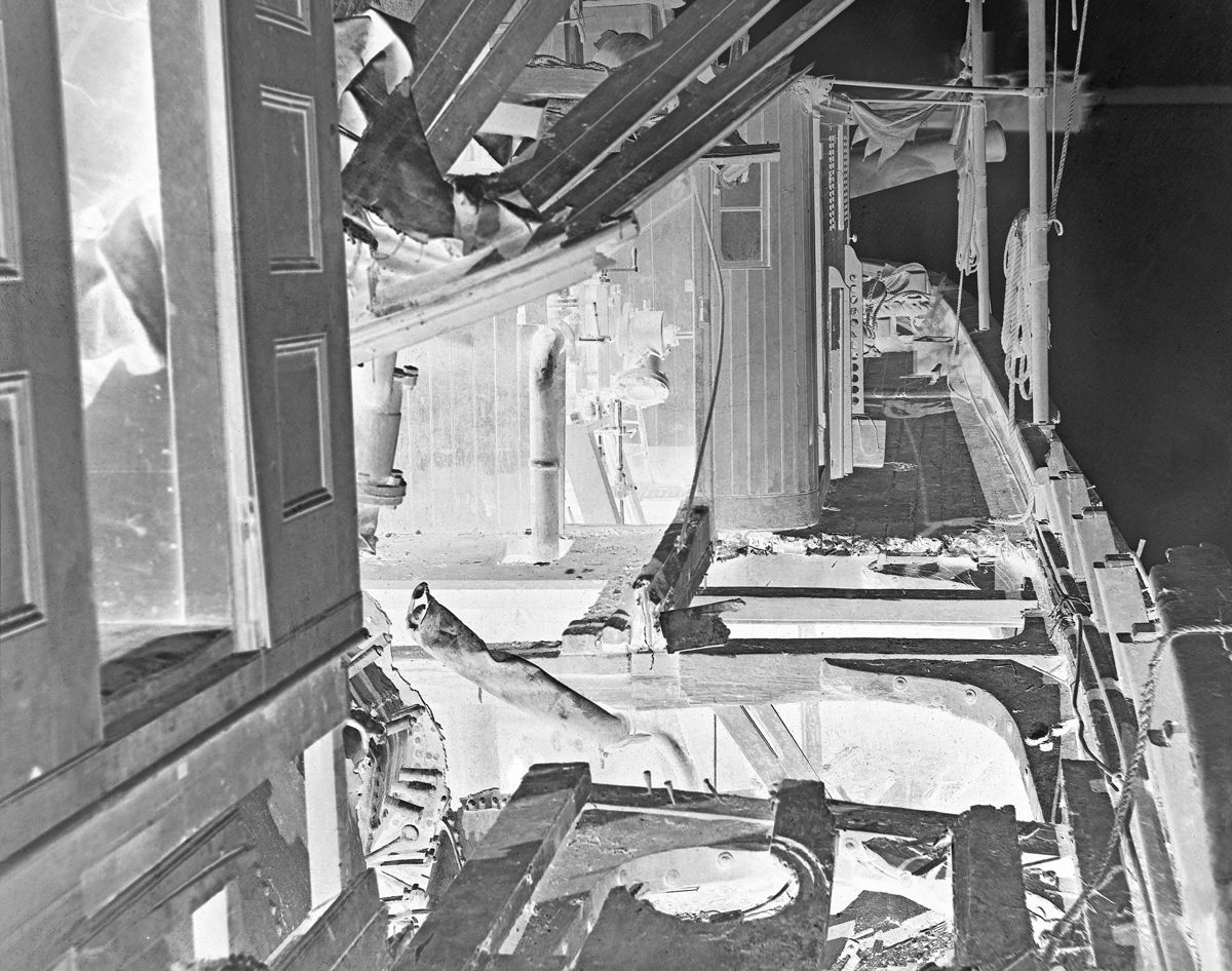 James River, Virginia. View of damaged deck of Confederate gunboat Teaser, captured on July 4, 1862, by USS Maratanza.