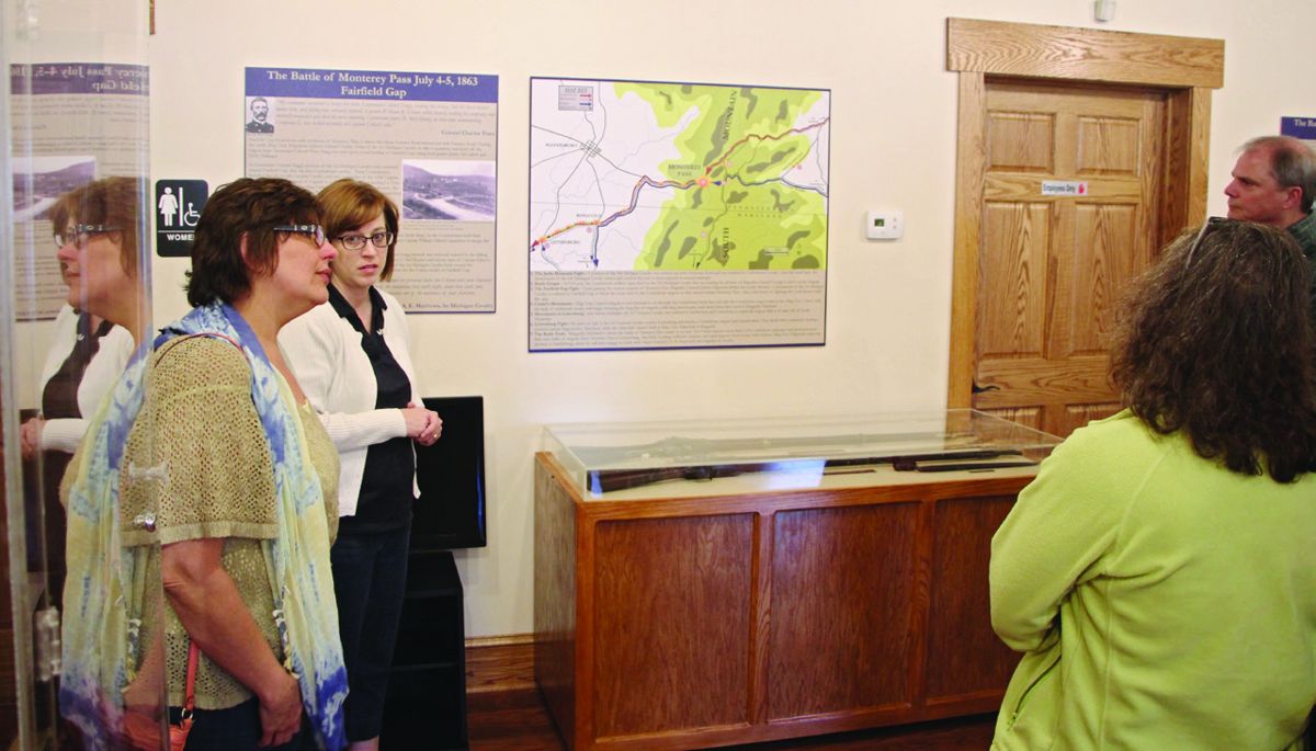 The two women in the photo are Alicia Miller of the Friends of Monterey Pass Battlefield (right) and Janet Pollard of the Franklin Co. Visitors Bureau, who was conducting a tour.