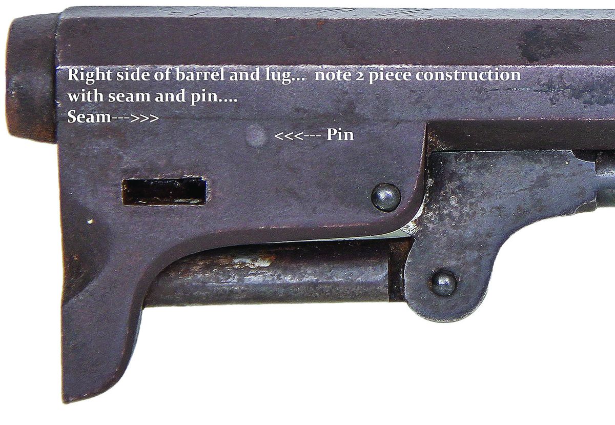 Right side of barrel and lug. Note two-piece construction with seam and pin.