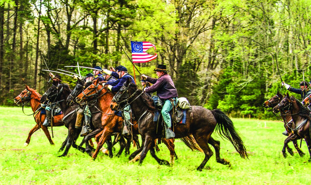 Union cavalry charged across the field looking for a weak spot in the Confederate defenses.