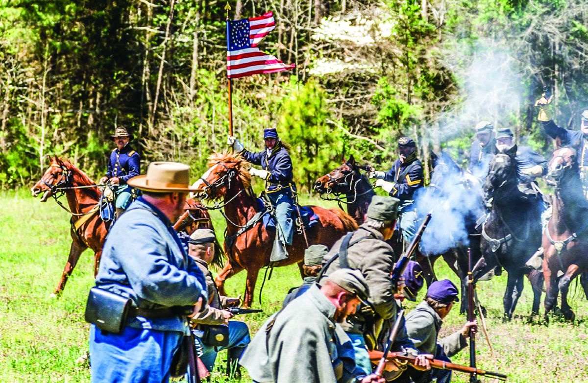 Flank attack by Yankee cavalry surprised and rolled up the Rebel left.