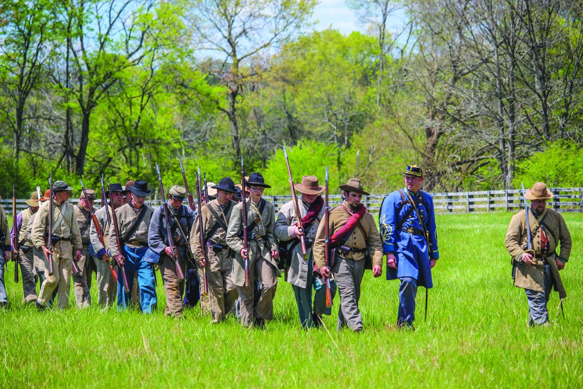 Confederate reenactors on the march.