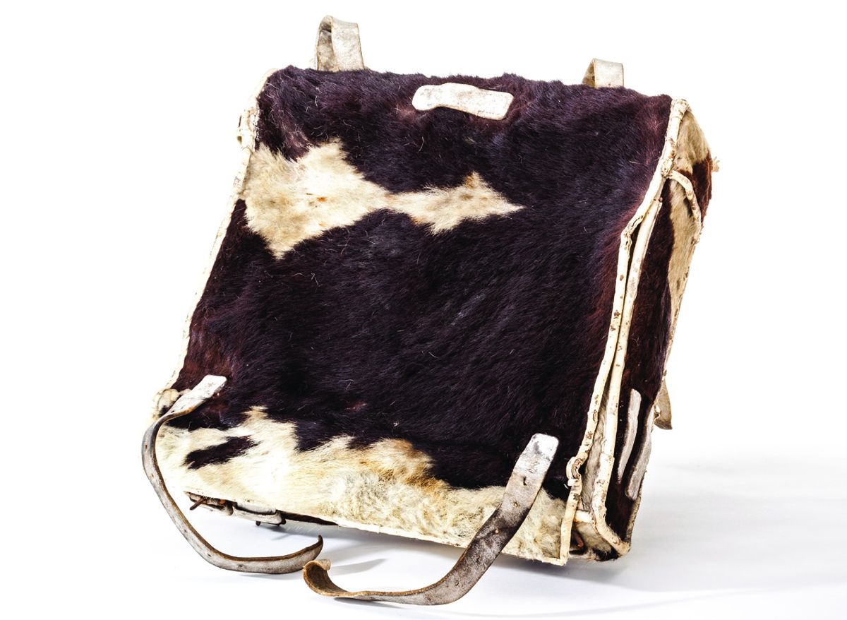 This rare knapsack is a standard French military pattern. The calfskin was supposed to keep it waterproof. (Jack Melton)