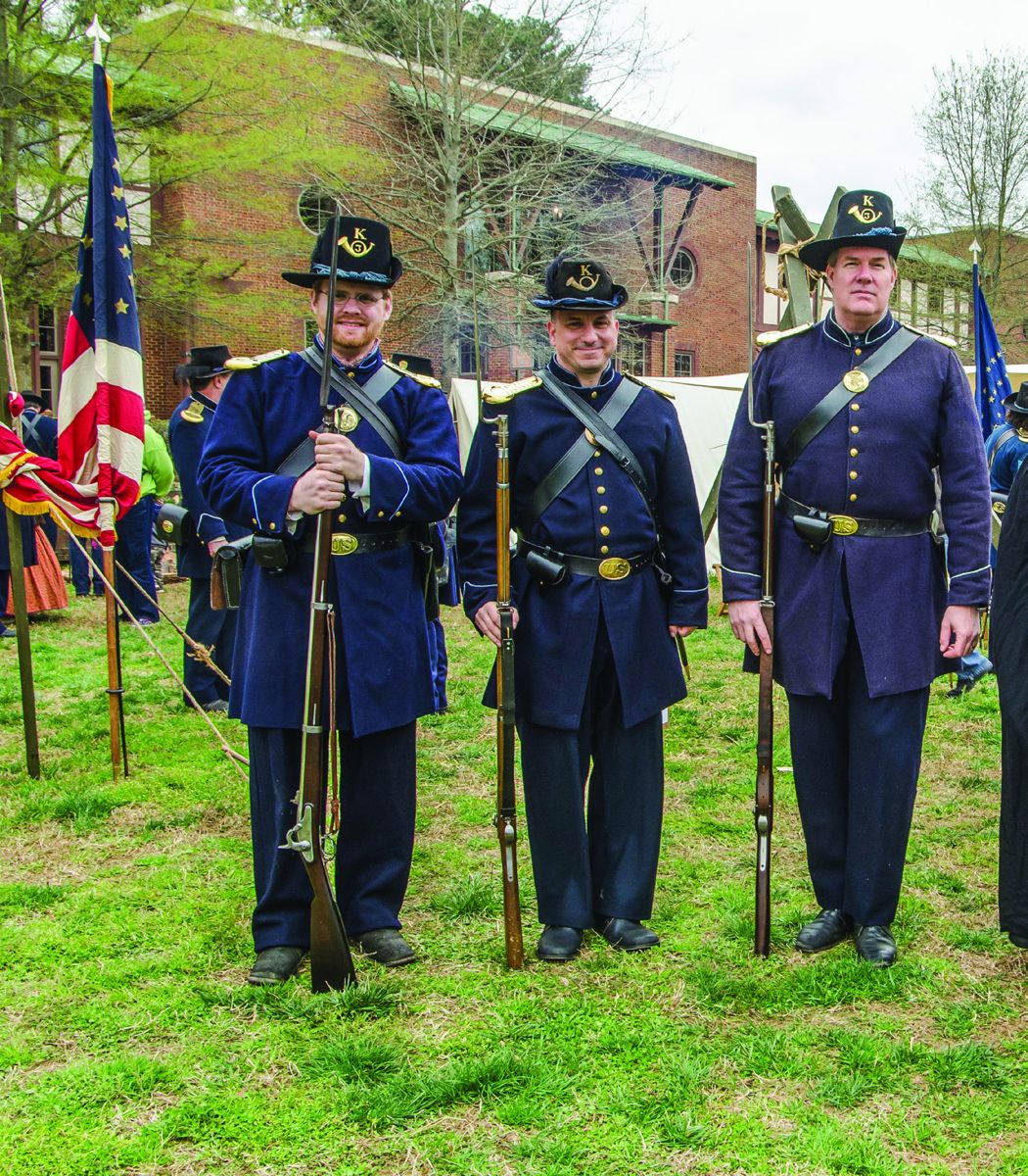 Pvt. Neil Burke, acting assistant quartermaster, Pvt. Tom Weiss and Pvt. David Welker all of the 3rd U.S. Regulars. (Article photographs Nancy Jennis Olds)