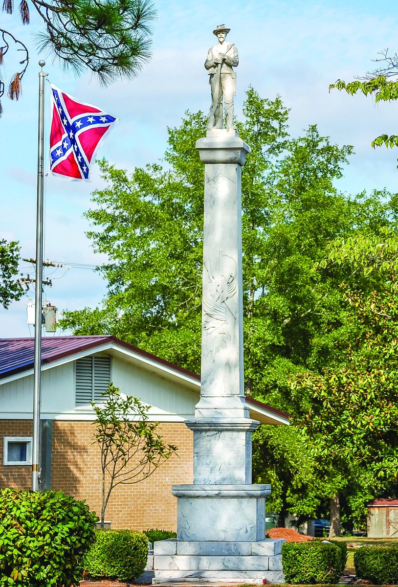Dodge County, Eastman. Erected in 1910, this classic monument originally stood in a downtown street. Like many other memorials, this one was taken out of harm’s way as automobile traffic increased. The Confederate Everyman now stands at the Dodge County Courthouse.