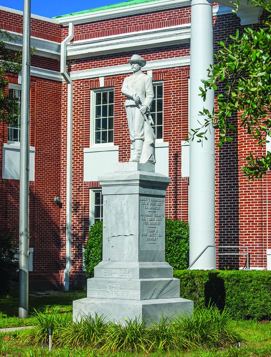 Liberty County, Hinesville. This 1928 monument, recently restored, is one of the few Georgia monuments featuring a cavalryman.
