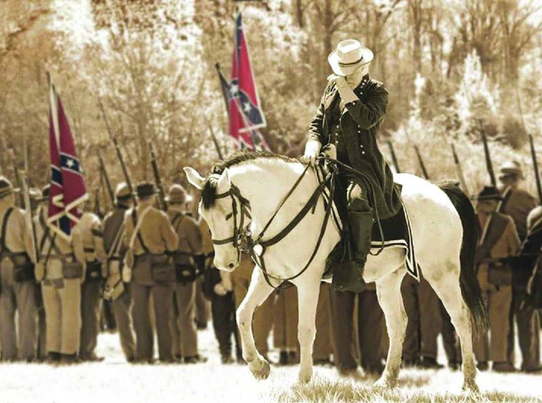 Traveller & Lee cry. Al Stone portraying Robert E. Lee during the 150th Anniversary of Appomattox.