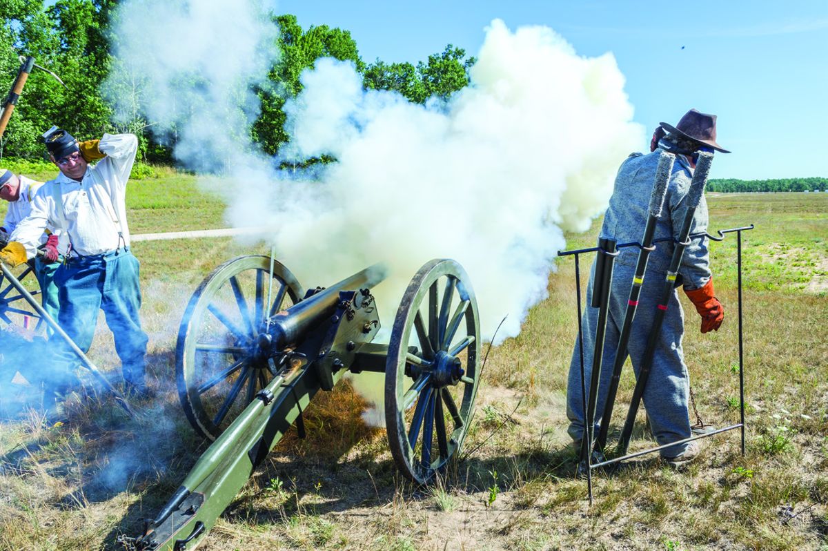 Dulany Troop, 6th Virginia Cavalry firing a 2.25-inch Confederate Mountain Rifle during the 1,000 yard cannon match on Saturday.