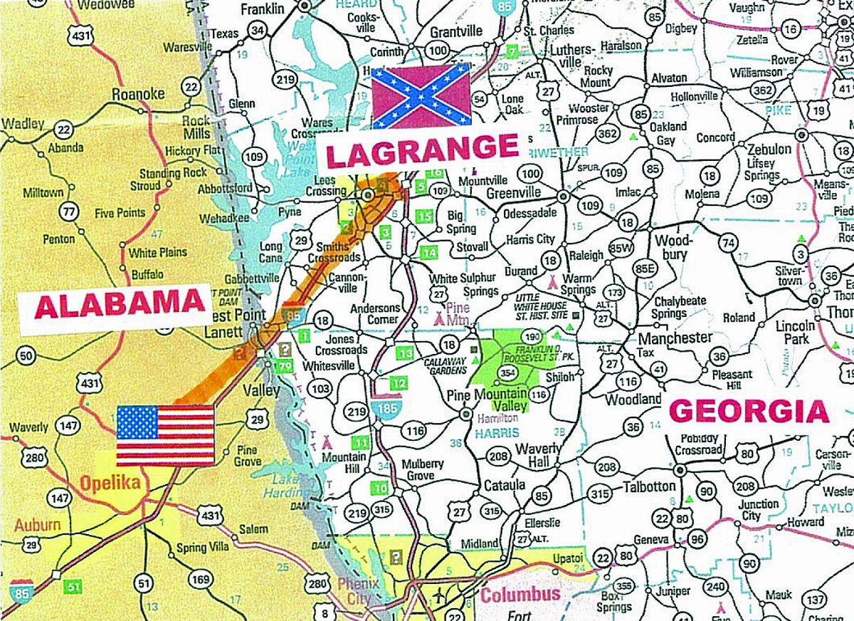 The route of the Yankee raiders, through Alabama, into SW Georgia onward to the town of LaGrange, Ga.