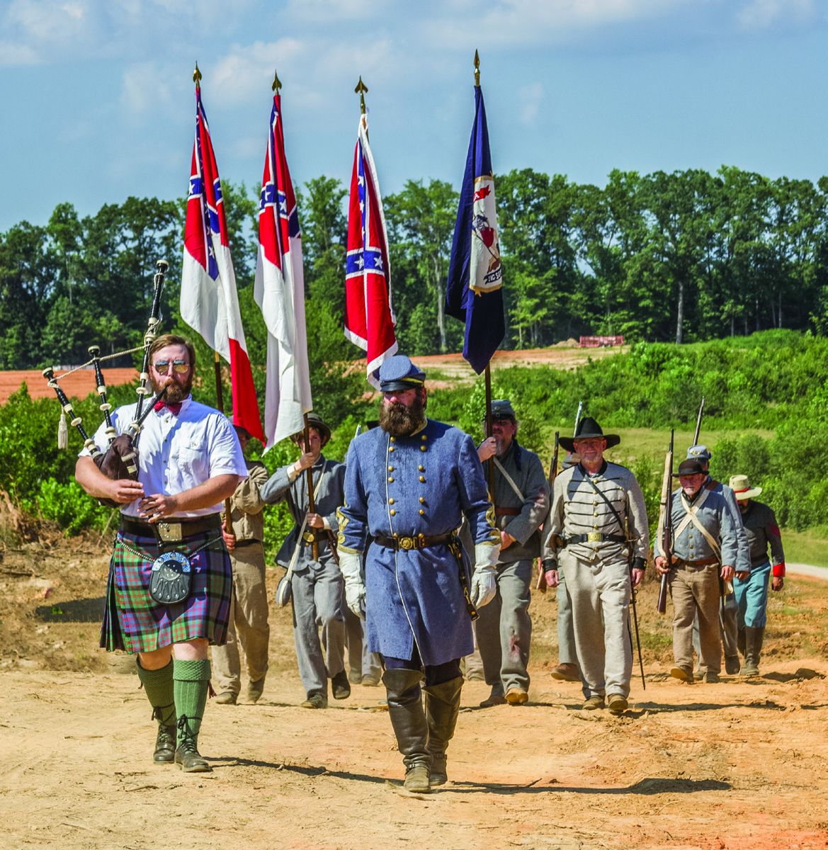 Confederate Color and Honor Guards, led by piper Luke McDonald and Greg Randall as Jackson, open the ceremony with the presentation of (All photos by Judy Smith)