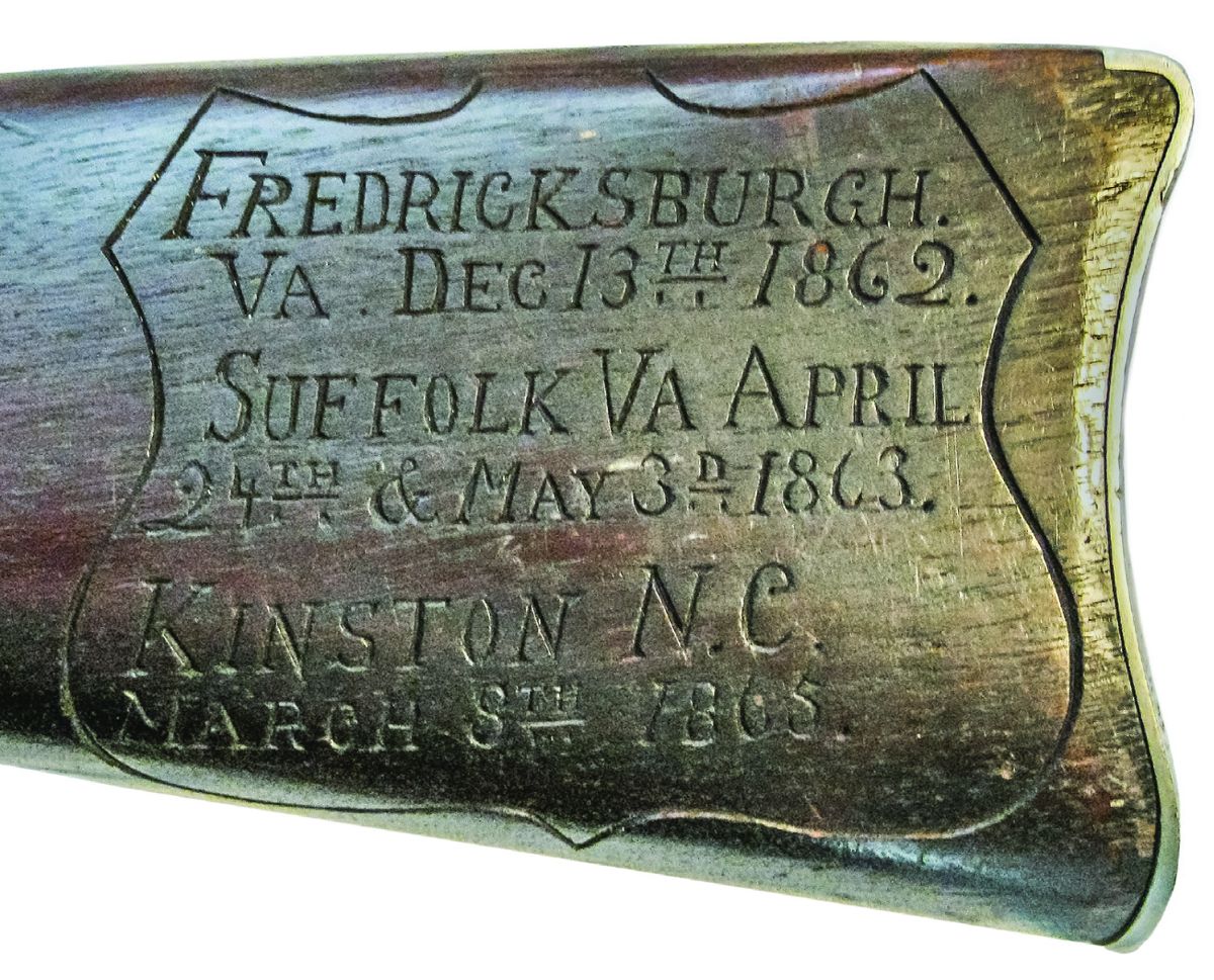 “FREDERICKSBURGH. / VA/ DEC 13TH 1862 / SUFFOLK VA APRIL / 24TH & MAY 3D 1863. / KINSTON N.C. / MARCH 8TH 1865.”