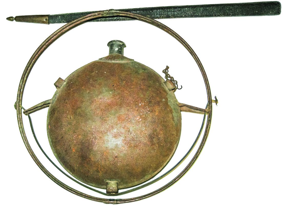 U.S. M1858 smoothsided canteen and leather bayonet scabbard.