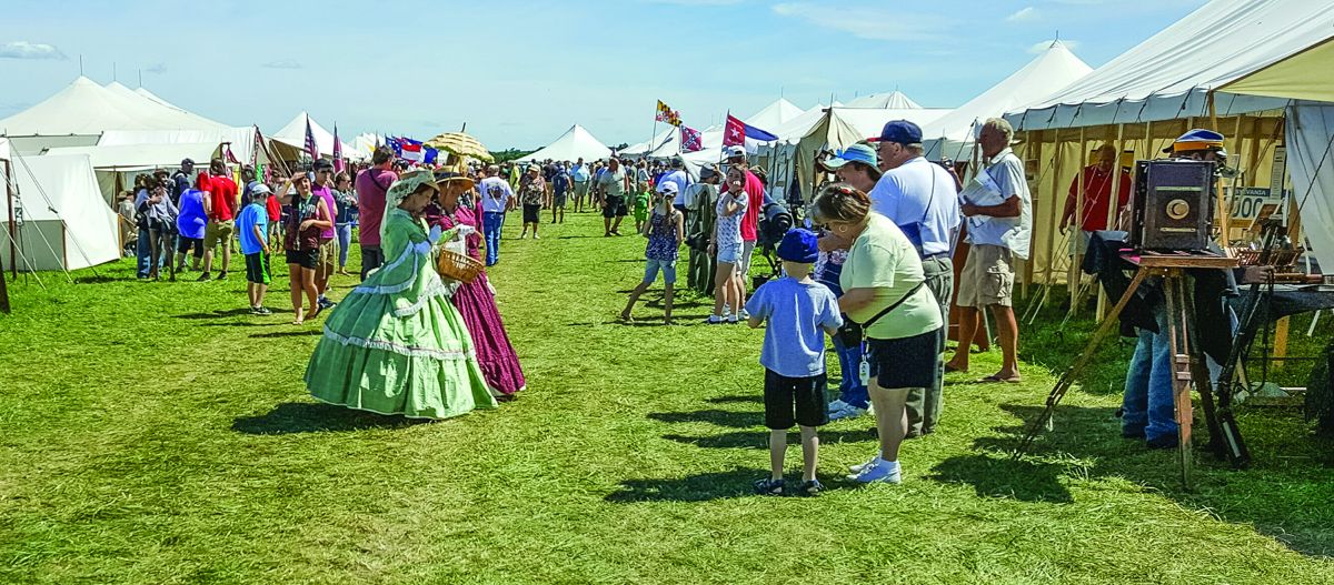 Sutler row at the Annual Gettysburg Civil War Battle Reenactment where the Reenactors and pubic can shop for Civil War Gear, Uniforms, Souvenirs and Memorabilia. (George Lomas)