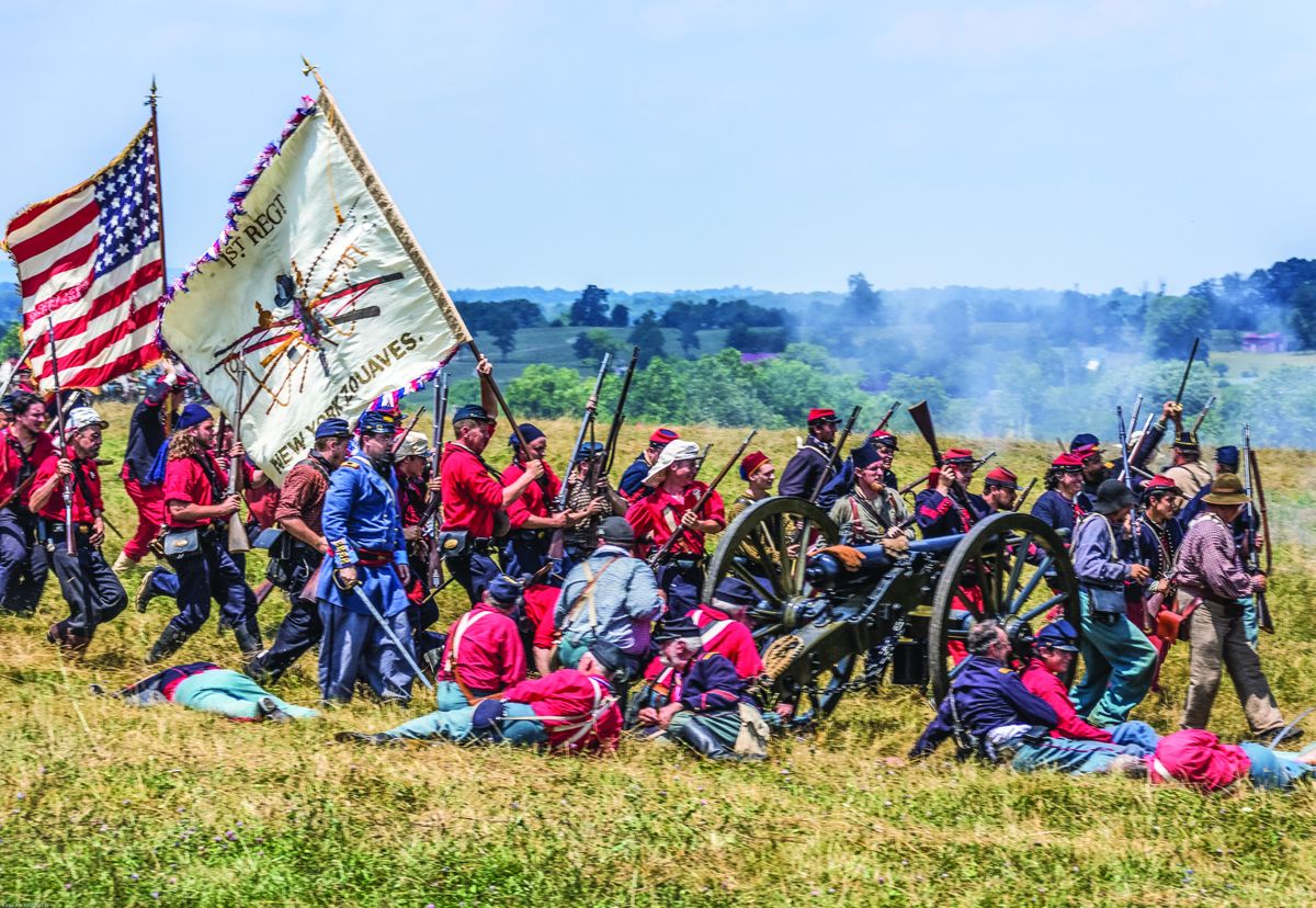 The Zouaves engaged in hand-to-hand combat with the Confederates who temporarily overran one of the Union gun positions. This was an impressive scene for the spectators.