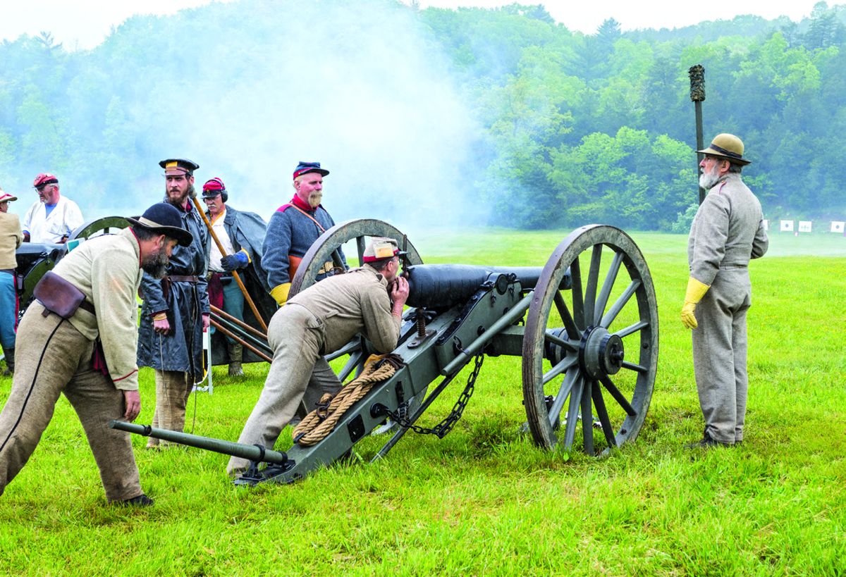 Crew members of Hardaway’s Battery sight their 3-inch Ordnance Rifle in preparation for firing during the artillery matches at the North- South Skirmish Association’s 133rd National Competition held this past May. Over 40 crews competed in that match ( N-SSA Photo by Ericka Hoffman)