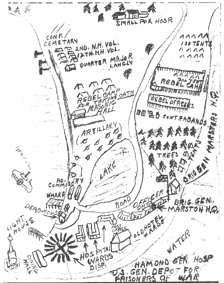 The map apparently was done by either a prison official, guard or inmate. It depicts Massachusetts units on site, and they were there only for a few months after the prison opened before being replaced