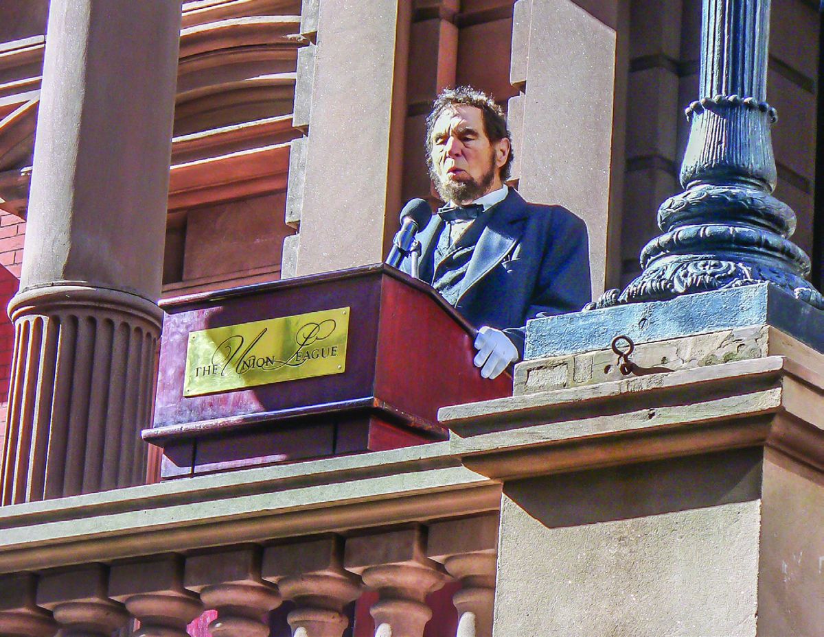 James Hayney as Abe Lincoln delivers the Gettysburg Address.