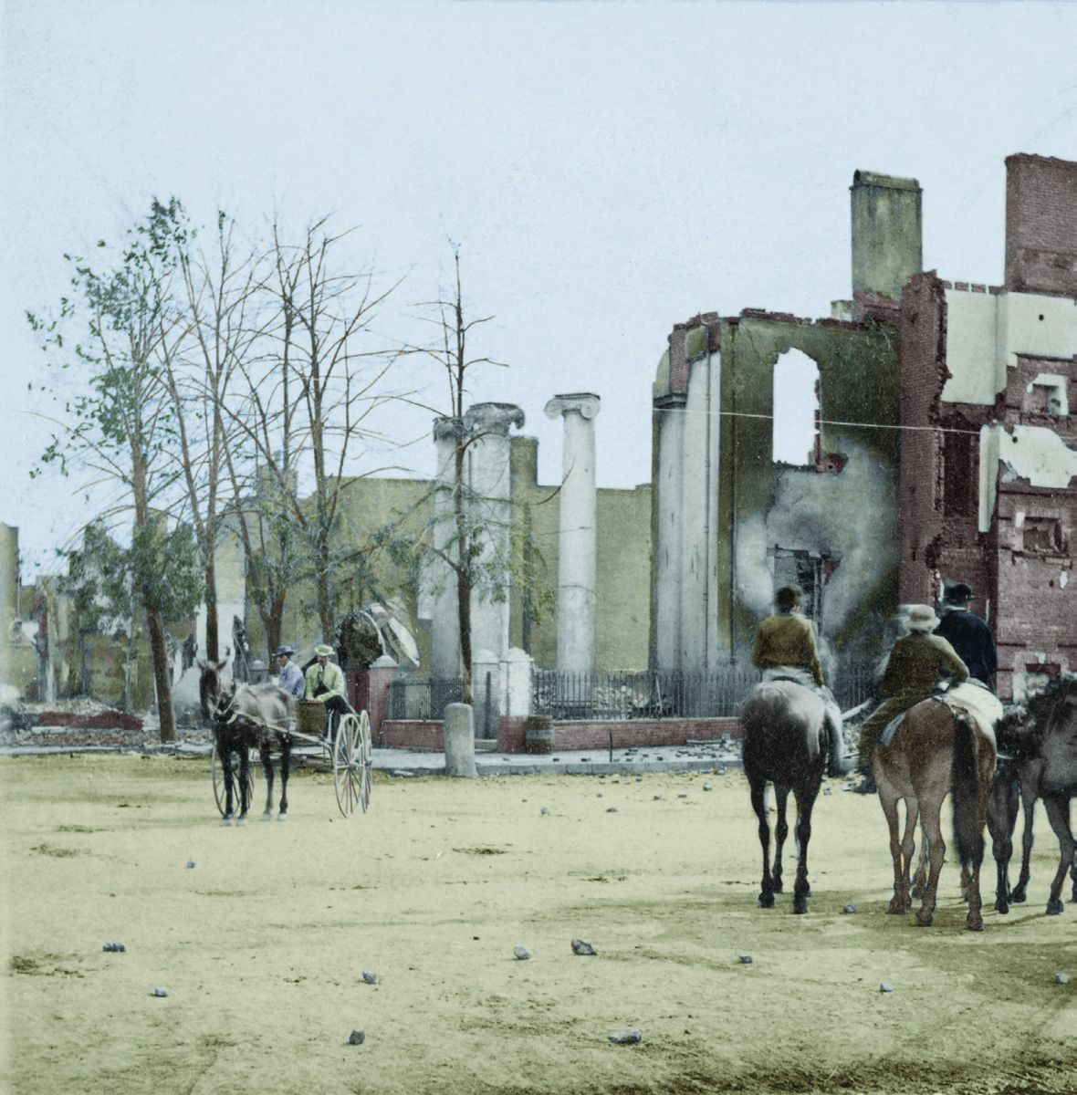 Bank of Chambersburg & Franklin House, Chambersburg, Franklin Co., Pa., destroyed by the rebels under McCausland, July 30, 1864. Colorization © 2017 civilwarincolor.com courtesy civilwarincolor.com/cwn (Library of Congress)