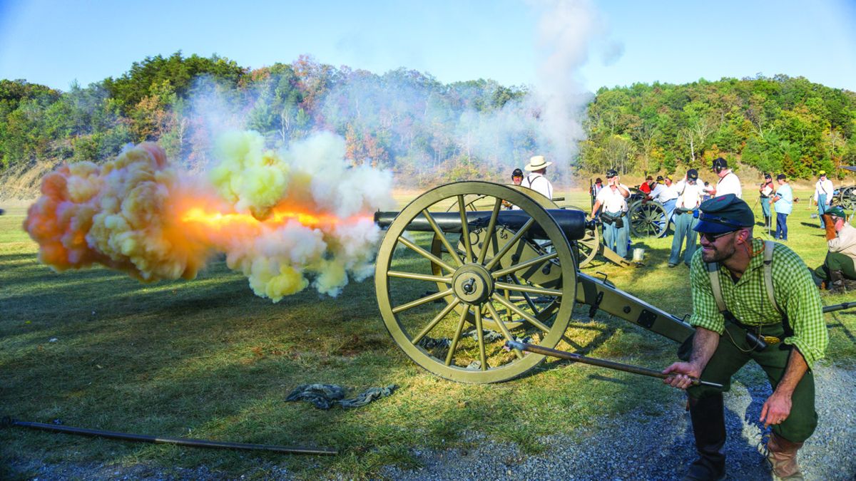 Matt Booz of Company C, 2nd U.S. Sharpshooters touches off the 3-inch Ordnance Rifle owned by his father and N-SSA National Commander, David Booz.