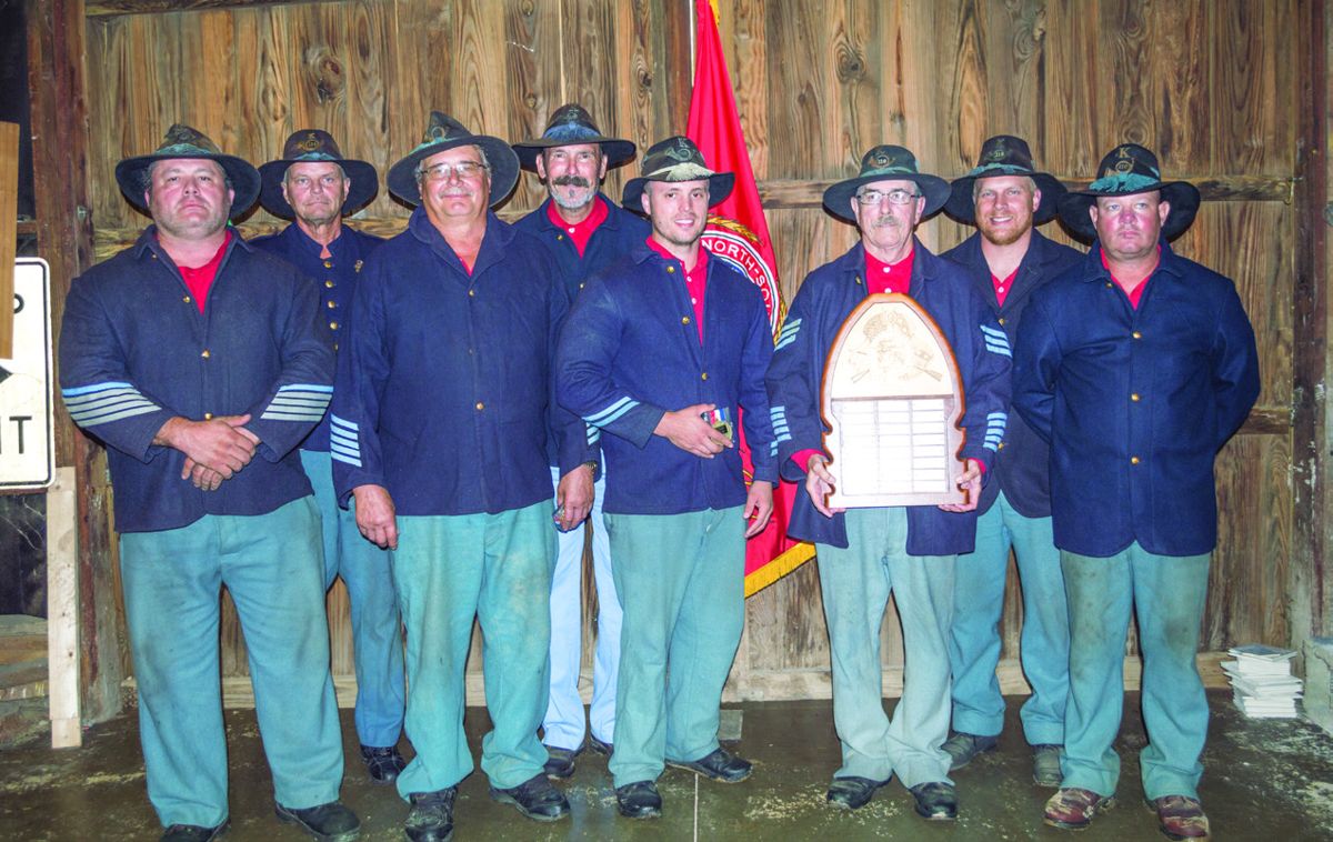 Demonstrating their typically excellent marksmanship, the 110th Ohio Volunteer Infantry (“OVI”) took first place in the 136th National Musket, Carbine, and Smoothbore company matches. Here, their musket team poses with the William Francis Keys Trophy for the 1st Place Class A-1 musket company.