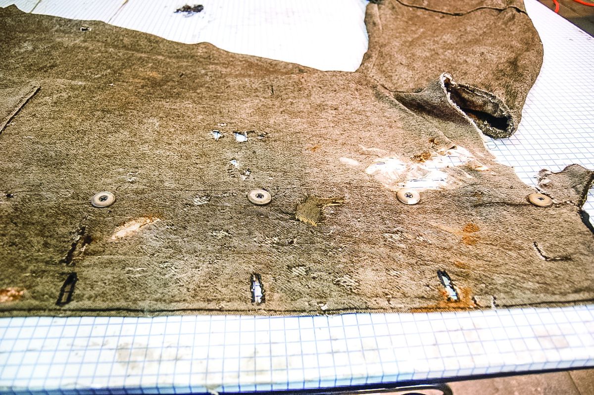 Right (as worn) coat panel, after disassembly.