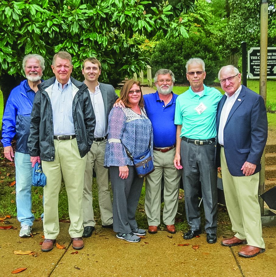 Left to right: Mike Grainger (Civil War Trust), Cullen Smith, Ashton Dooley, Linda Boshers, Jason Boshers, Greg Wade and Vince Dooley. Before their tour of the reclaimed battlefield at Franklin’s Carter House.