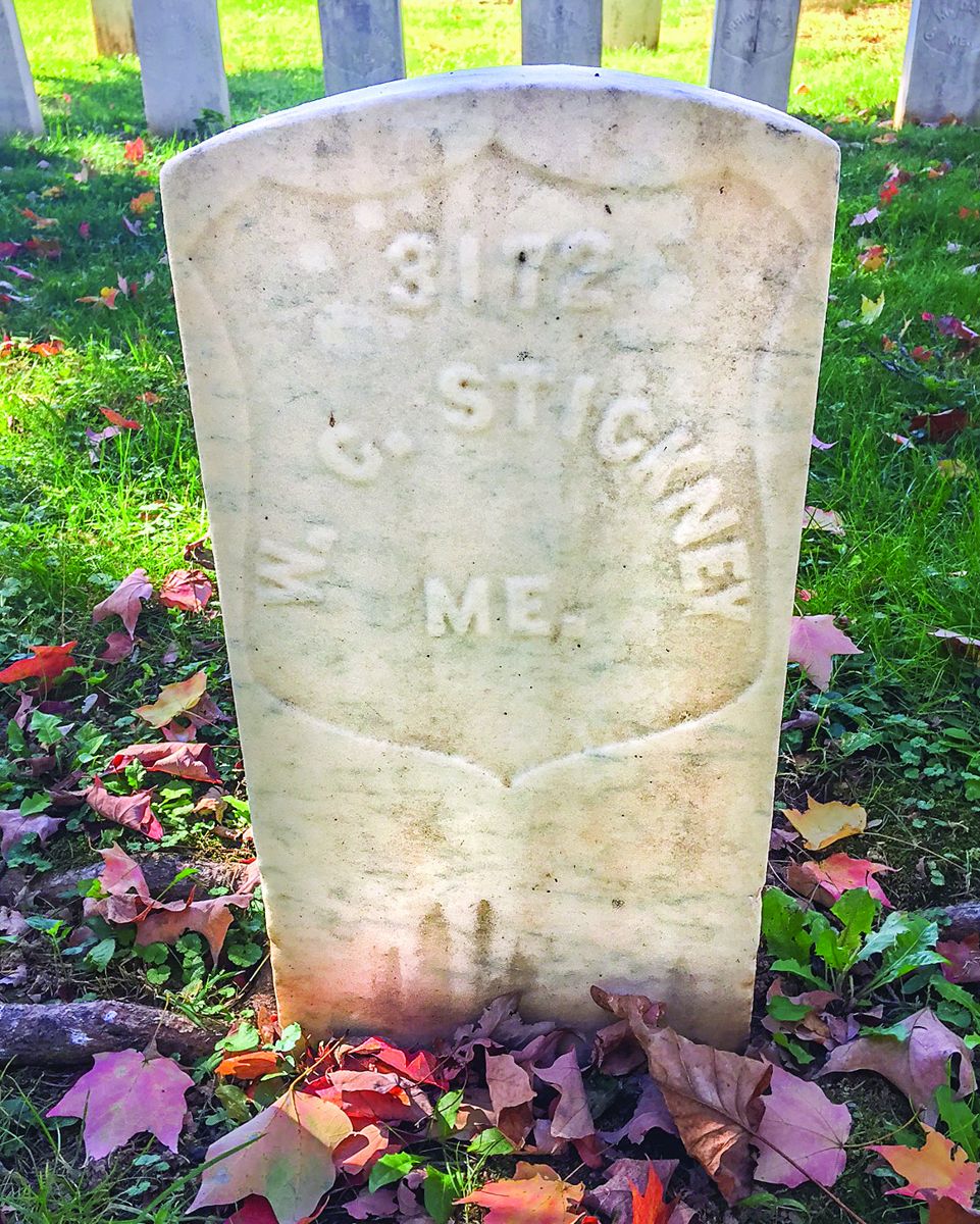 7th Maine Private William C. Stickney’s weathered gravestone at Antietam National Cemetery. (Laura Van Alstyne Rowland)