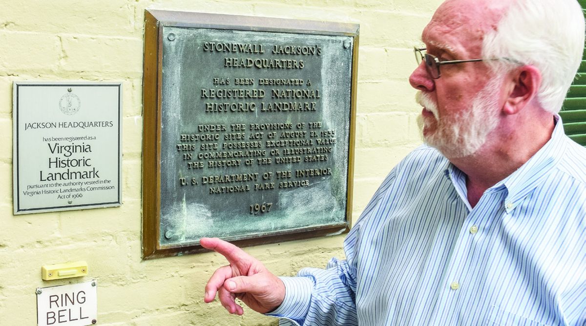 Brian Daly points out that Stonewall Jackson’s Headquarters is a National Historic Landmark as well as a Virginia Historic Landmark. “Jackson was one of those few people who became a legend while he was still alive,” observed Daly. (Photos by Bob Ruegsegger)