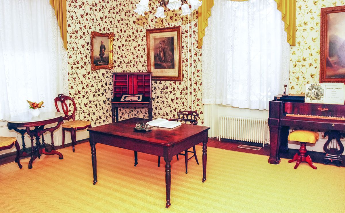 With the exception of the portraits of Stonewall Jackson on exhibit, the parlor that served as Jackson’s office looks much as it did while he was in residence. The desk in the center was purchased for Jackson by his staff.